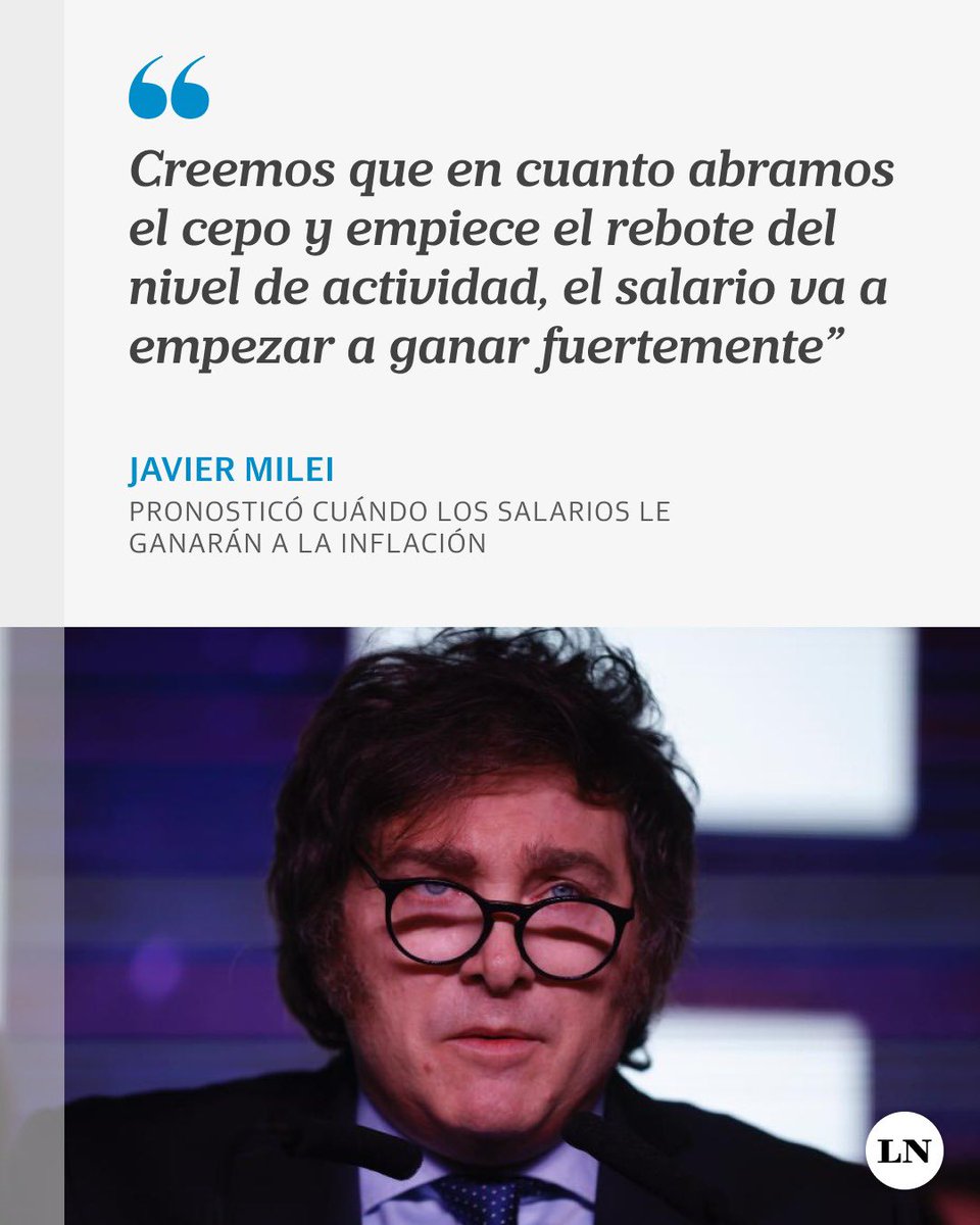 EcheverriaInf's tweet photo. 🔵 Al ser consultado sobre en qué momento los salarios empezarán a ganarle a la inflación, Javier Milei pronosticó: "Nosotros creemos que en cuanto abramos el cepo y empiece el rebote del nivel de actividad, el salario va a empezar a ganar fuertemente. https://t.co/9xlugmKjMj