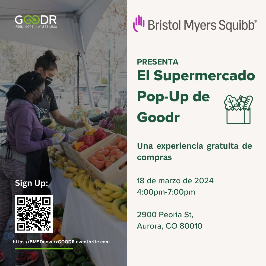 Mark your calendars, Aurora, CO! @bmsnews is bringing FREE groceries next Monday, filled with fresh produce, meats, dairy and shelf-stable essentials. Pre-registration is required. Secure your spot today by registering using the link in our bio! 💚 #CommunityCare #DoingGoodr