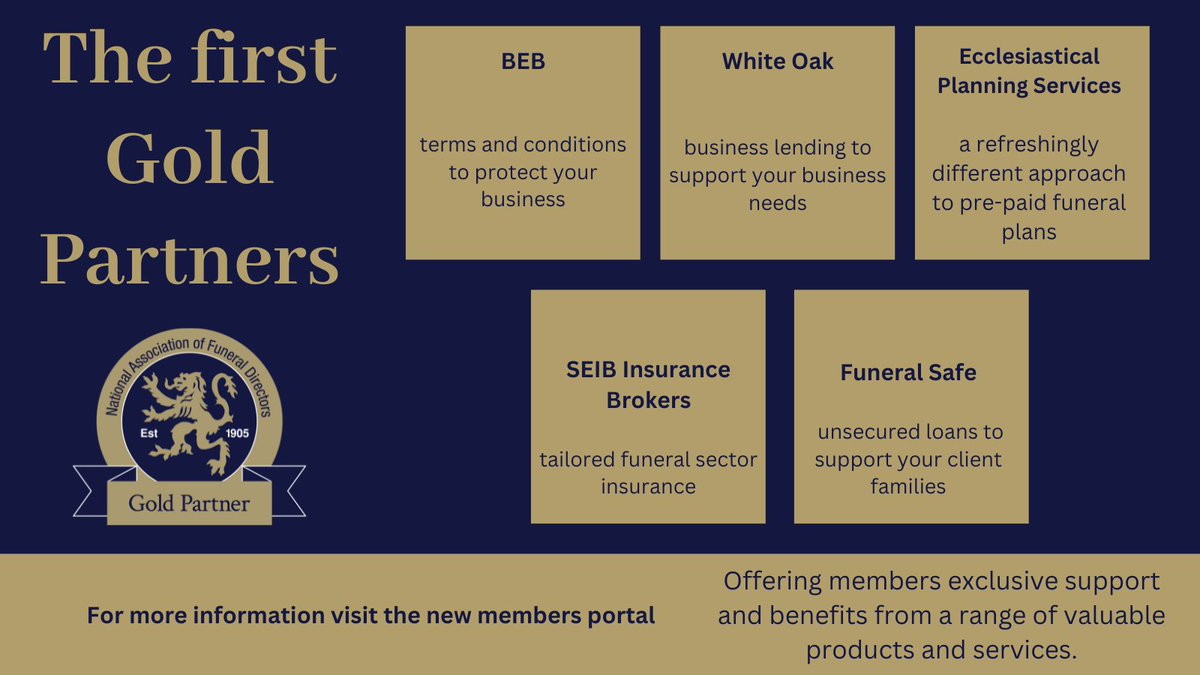 Welcome to our first five Gold Partners! @SEIB_Insurance @funeralsafeltd Ecclesiastical Planning Services BEB White Oak