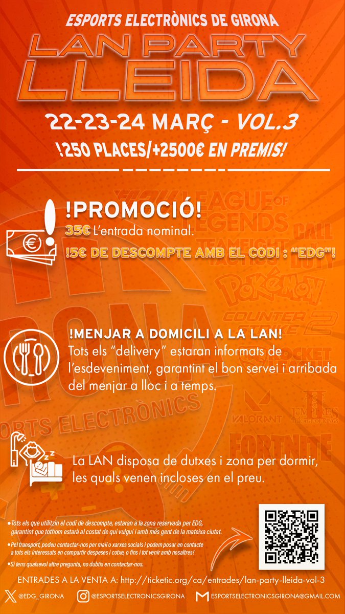 📣Últimes places disponibles!!📣
T'ho perdràs? 😏

#SomDeGirona!!

#EDG #esportselectrònics #català #gironagaming #girona #gseLlOPcat