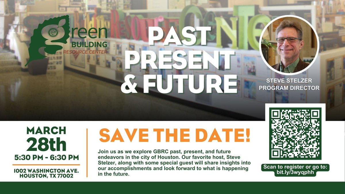 HoustonGBRC's tweet image. Join us as we explore @HoustonGBRC  past, present, and future endeavors in the @Houston. Our favorite host, Steve Stelzer, along with some special guests will share insights into our accomplishments. Scan to register or go to:
bit.ly/3wyqphh
#pastpresentfuture
