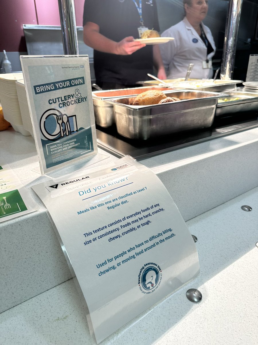 Taking inspiration from my colleagues <a href="/DanniGreenman/">Danni Greenman</a> <a href="/SltBennett/">LauraBennettSLT</a> #SwallowAware2024 was brought to the dining rooms <a href="/SheffieldHosp/">Sheffield Hospitals</a> to demonstrate that everything we eat is part of <a href="/iddsi_org/">IDDSI</a> <a href="/RCSLT/">RCSLT 💙</a> <a href="/UKSRG2/">UKSRG</a> @oakhousekitchen