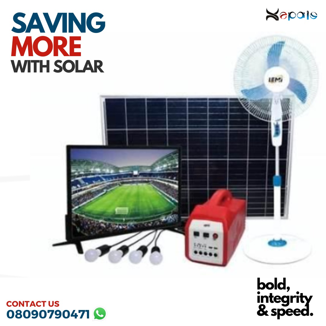 xepalspay's tweet photo. Save more with our Solar Generator
L100 SOLAR HOME SYSTEM

This can power:
Laptop
Power a fan
5 Lightning points
Barbing salon clipper
POS terminal
Phone charging
4 pcs of 5w bulbs
32′ LED TV
Lithium Ion
6 to 7 hours usage
.
.
.
Akpabio Say No to cultism Nnamdi Kanu Kano Erisco https://t.co/xB6cUCiv4R