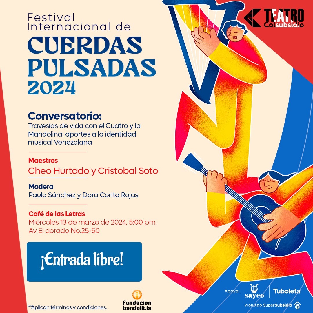 Una cordial invitación para esta tarde al conversatorio con los maestros <a href="/cheohurtado4/">cheohurtado4</a> y #CristobalSoto a partir de las 5pm en #ElCaféDeLasLetras del <a href="/teatrocols/">Teatro Colsubsidio</a> comienza el #FestivalDeCuerdasPulsadas bienvenid@s herman@s de Venezuela 🇻🇪 y su pasión encordada #EntradaLibre