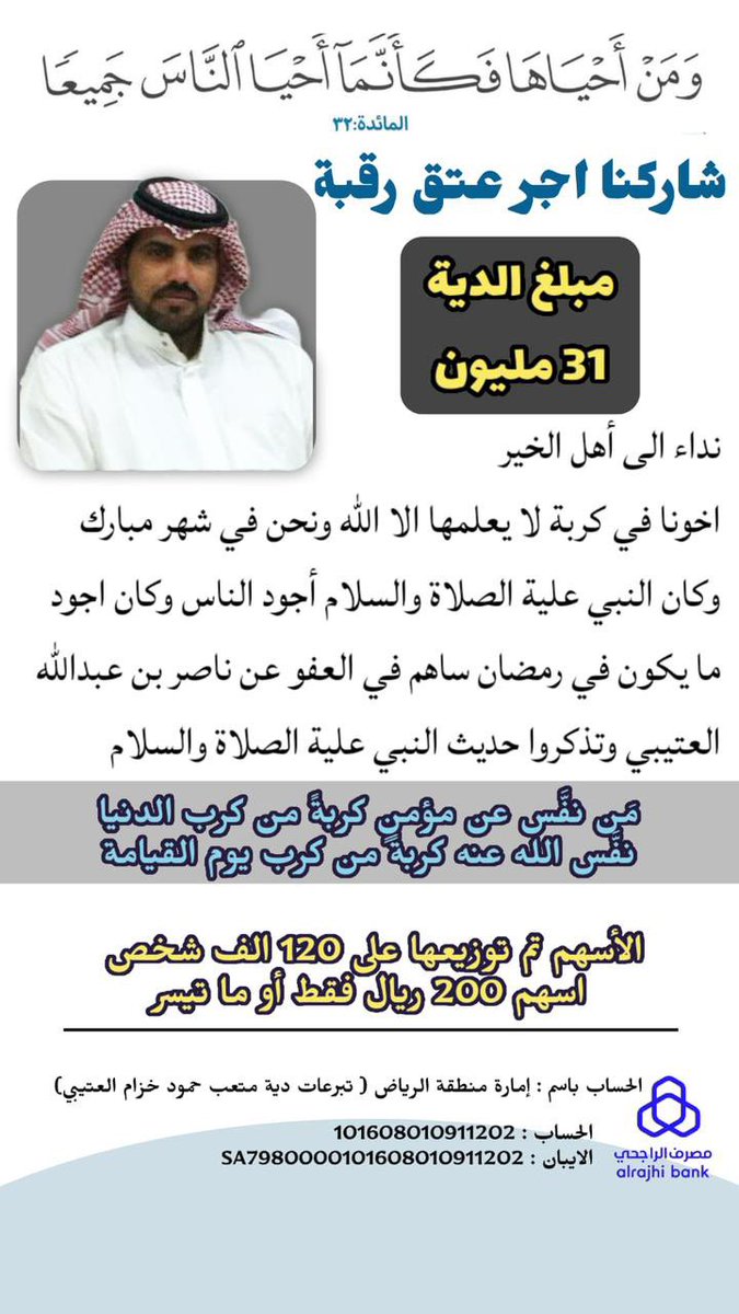 ساهم معنا وحتسب الاجر في حملة عتق رقبه