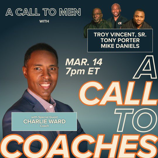 🏈 Calling all coaches! 🗣️ Join us on March 14, at 7 pm ET for Coaches Huddle Up with Troy Vincent, Sr., Tony Porter, and Mike Daniels. Special guest: Charlie Ward (@realcharlieward), Register here: bit.ly/3wMjnFS