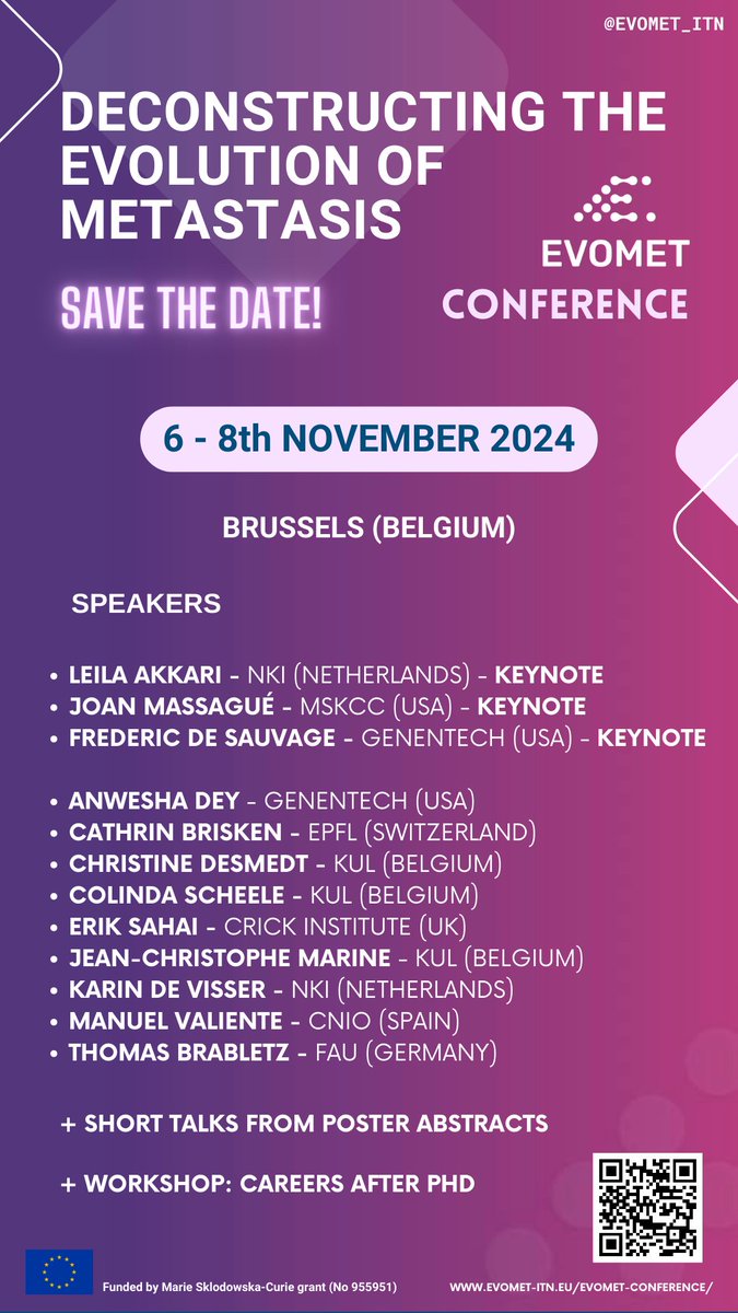 Come to Brussels next November to the EVOMET Conference! An amazing list of speakers is waiting for you! 
Check our full program here 👉evomet-itn.eu/evomet-confere…