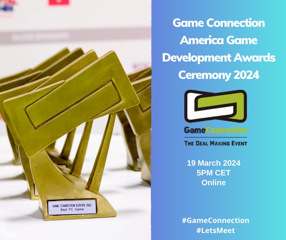 🚀 Brace yourselves, game changers! 🎮 Get ready to witness the thrill of the #GameConnection America 2024 Game Development Awards Ceremony! 🏆 🗓️ Save the Date: March 19th 🕒 Time: 5:00 PM CET 📍 Location: Join us live on our official YouTube channel 👉 youtube.com/@gameconnectio…