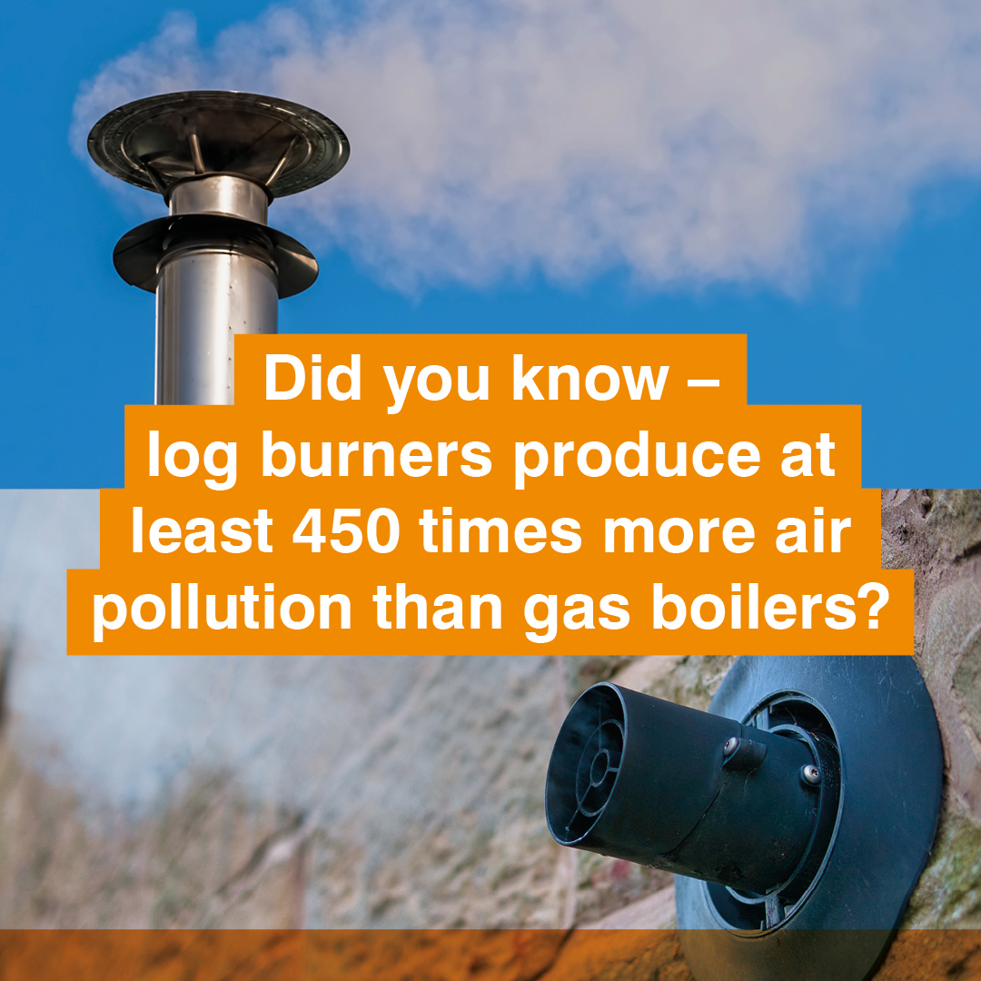 Did you know, log burners produce at least 450 times more air pollution than gas boilers? If you'd like to learn about switching to cleaner heating, please get in touch. We work with @SouthamptonCC @WinchesterCity @EastleighBC and @newforestdc to share info with residents 🌍
