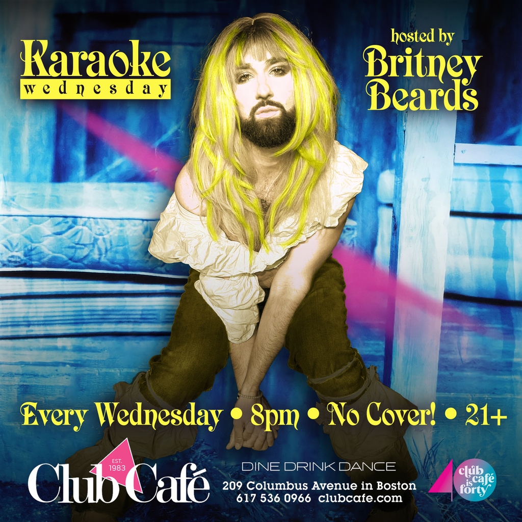 Karaoke Wednesday's starring @itsbritneybeards every week at 8 PM! 

#karaoke #bostonkaraoke #clubcafe #clubcafeboston #freebritney #gayboston