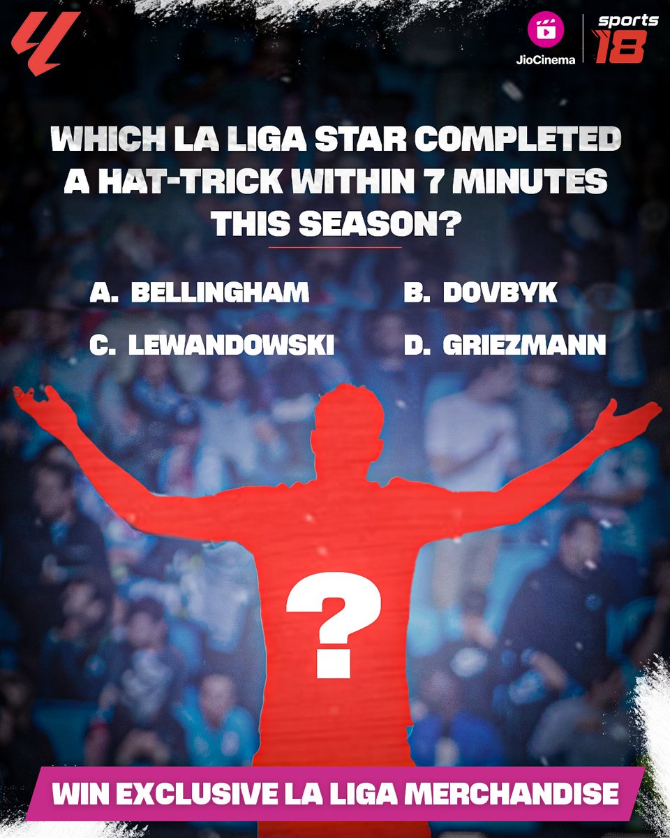 A chance to nab some #Laliga merchandise could be yours 🤩

Answer this simple question & you could be one of the lucky winners!

#WhyWatchAnythingElse #LaLigaonJioCinema #LaLigaonSports18 #JioCinemaSports