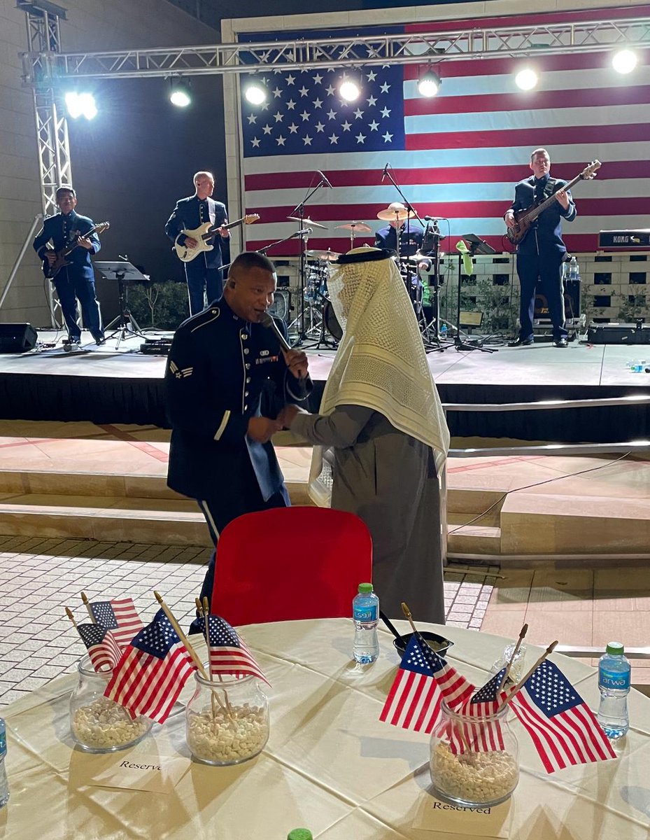 USAFCENT's tweet image. #ICYMI

The @afcentband 🎤🎸 along with Saudi musicians 🇸🇦 performed for over 400 guests during the 248th Independence Day celebration hosted by the @USAinDhahran

@centcom #PartnerforStrength #AFCENTBand #KingdomofSaudiArabia