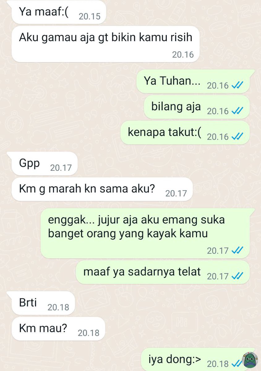 💚 hai, ternyata bener dia suka sama aku;)) makasih banget udah kasih tau yaaa:>

((btw dia lawan jenis aku ya, tenang aja!))