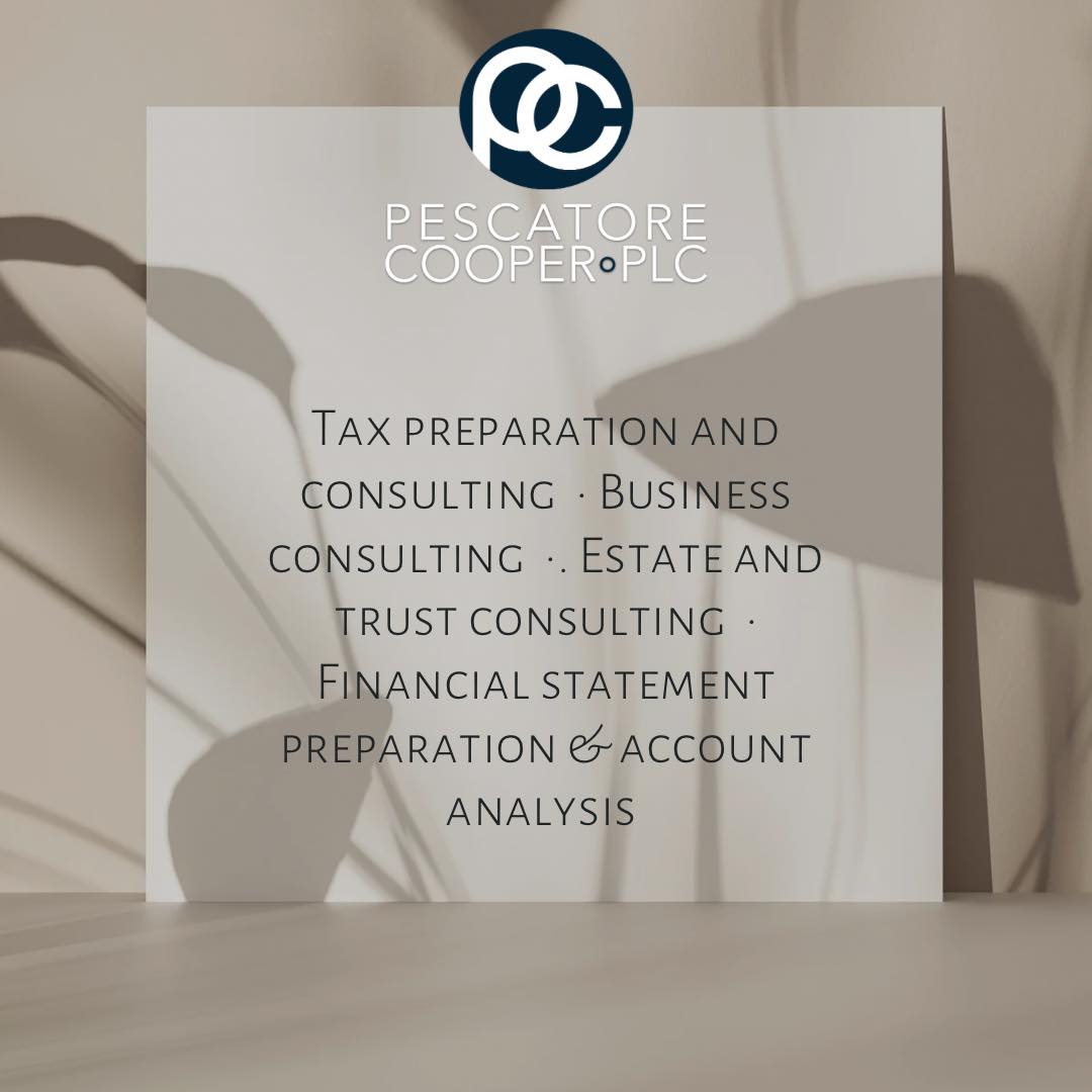 Pescatore Cooper, PLC is your one-stop source for all your tax and financial accounting needs. Contact us for a consultation!

#PescatoreCooper
#accountingfirm
#AZaccounting
#accounting
#CPAfirm
#smallbusiness
#smallbusinessowners
#taxaccountant
#taxaccounting