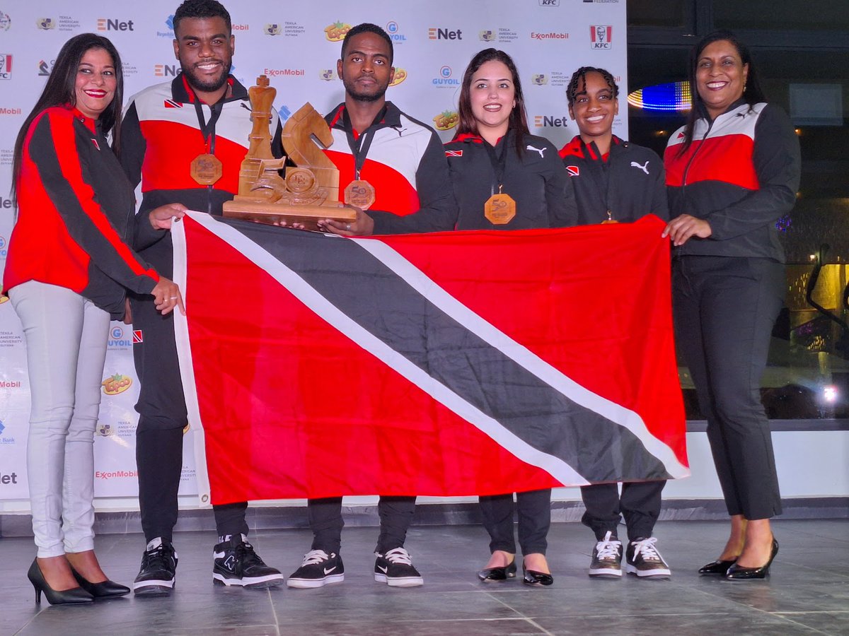 Hearty congratulations to the chess team from Trinidad & Tobago which won the inaugural CARICOM Classic Chess Tournament hosted by the #Guyana Chess Federation from 3-9 March as part of #CARICOMAT50 events. All participating Member States fielded strong teams. 🇧🇸🇧🇧🇰🇾🇩🇲🇯🇲🇱🇨🇸🇷🇹🇹🇬🇾