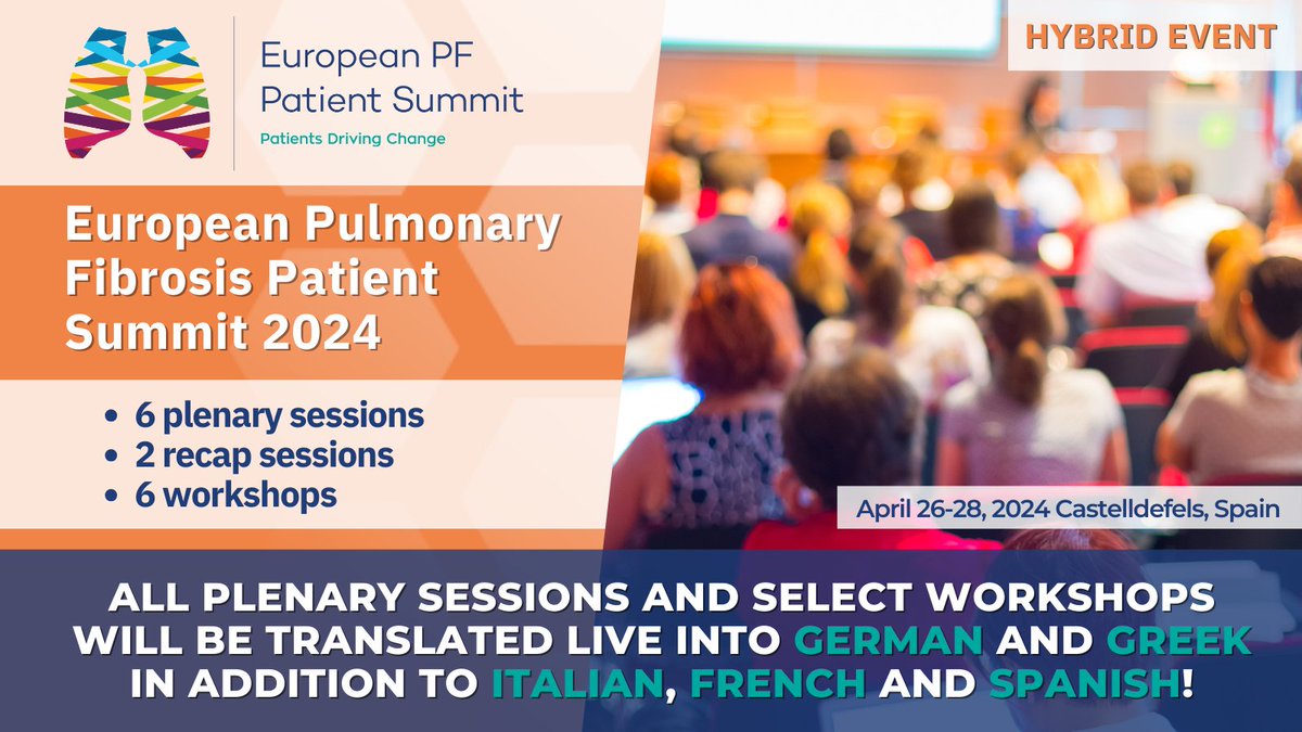 We have good news for our German and Greek-speaking attendees: All plenary sessions & selected workshops of #PFSUMMIT24 will be translated live into German and Greek, in addition to IT, FR & ESP! Get your free ticket now: eu-pff.org/pfsummit24/ #PulmonaryFibrosis