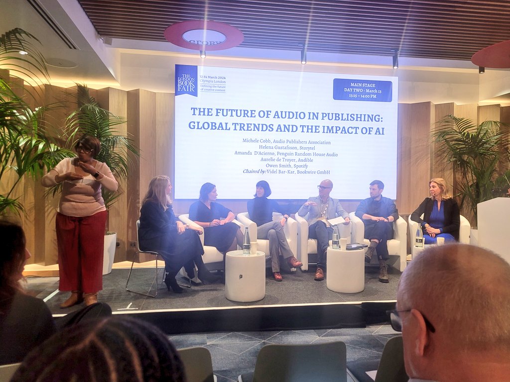 Davina Tijani (@davinatijani) on Twitter photo Interesting panel with Amanda D'Acierno, Helena Gustafsson, <a href="/mleecobb/">Michele Cobb</a>, Owen Smith, <a href="/adaci/">Amanda D'Acierno</a> and Videl Bar-Kar talking
rise of children's audio, foreign lanaguge audio markets, creating new audio experiences, adapting different types of works (graphic novels, classics) #LBF24 Interesting panel with Amanda D'Acierno, Helena Gustafsson, <a href="/mleecobb/">Michele Cobb</a>, Owen Smith, <a href="/adaci/">Amanda D'Acierno</a> and Videl Bar-Kar talking
rise of children's audio, foreign lanaguge audio markets, creating new audio experiences, adapting different types of works (graphic novels, classics) #LBF24