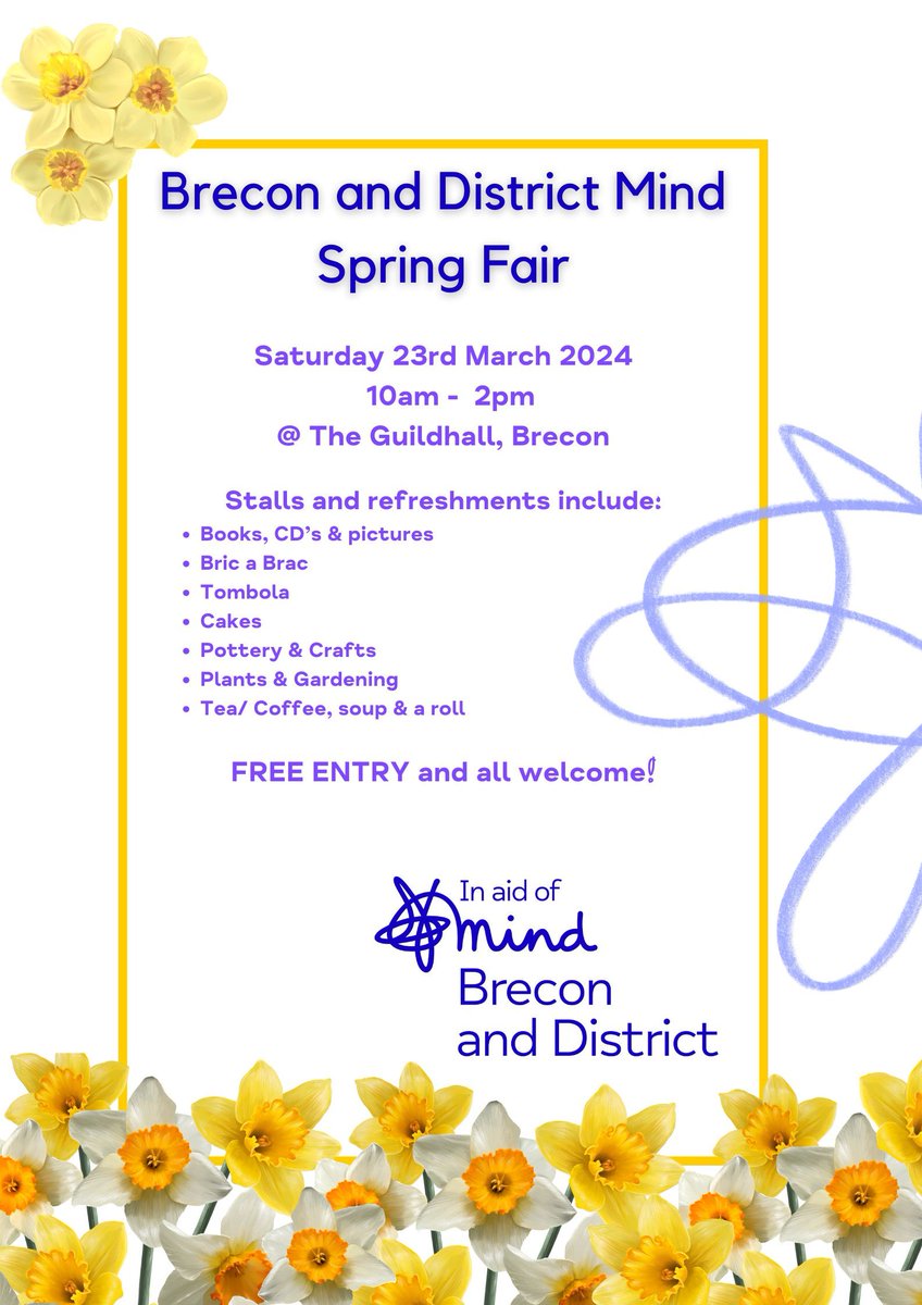 BreconMind's tweet image. Date for diary...........Sat 23 March @breconmind Spring Fair @guildhallbrecon #friendsofbreconmind #brecon