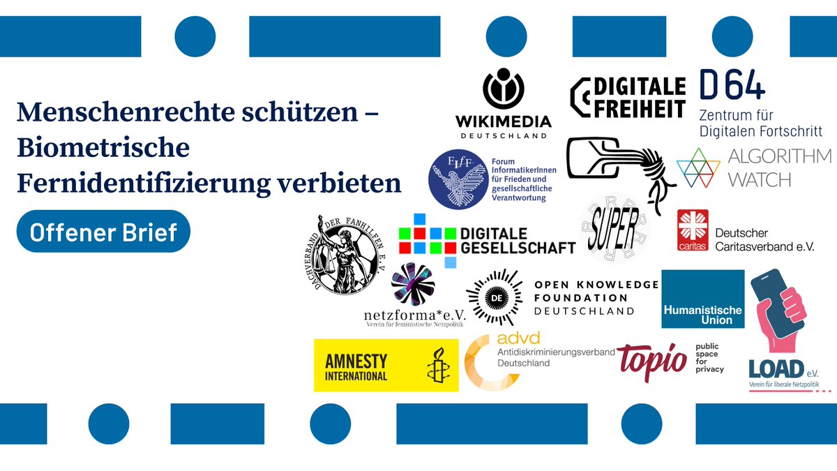 amnesty_de's tweet photo. Heute hat die EU die Regulierung von #KI verabschiedet. Ein wichtiger Schritt, leider gibt es zu viele Ausnahmen. Gemeinsam mit anderen fordern wir die Bundesregierung auf, #Gesichtserkennung im öffentlichen Raum zu verbieten.
#UnScanMyFace
https://t.co/wvzkJvqReF https://t.co/OwbU7v8VJZ