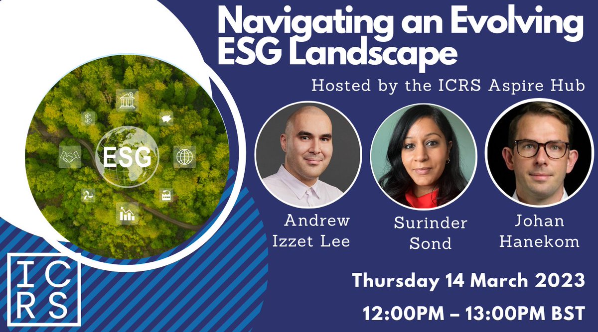 Its 1 day to go! Join the ICRS Aspire Hub for a lunch hour conversation on Navigating an Evolving ESG Landscape. To register: lnkd.in/dZZd8UMt