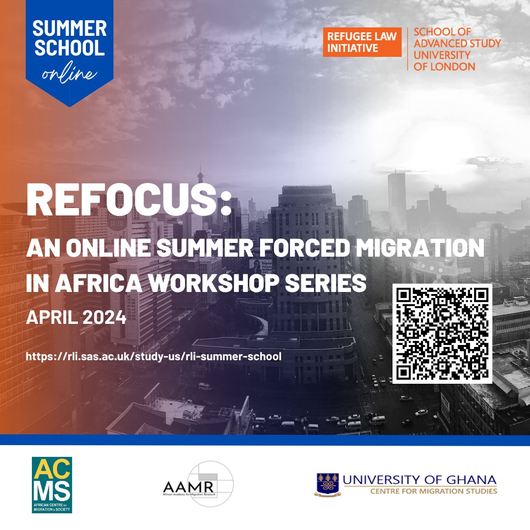 Interested in forced migration issues in Africa? Register for each of the 4 sessions of the 'Refocus: An Online Summer #ForcedMigration in #Africa Workshop Series'. Starting on 3 Apr 2024 in collab w @ACMSWits @CmsLegon and @ARUA_News Free and open to all! shorturl.at/A0457