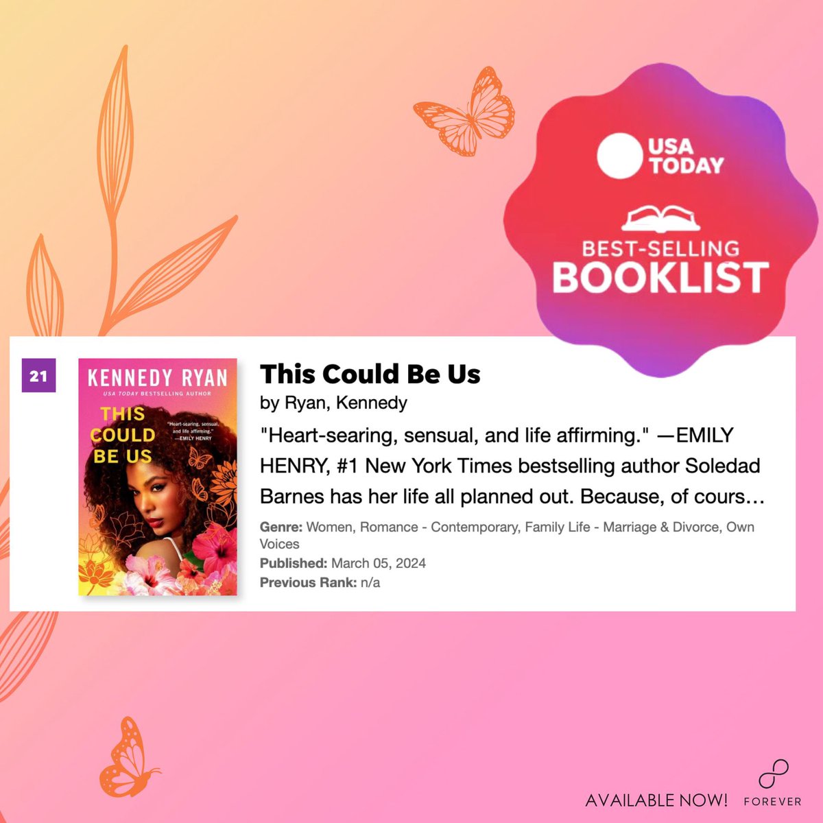 This Could Be Us is a USA Today bestseller 🙌🏾 I’ve made this list before, but this is the highest a book of mine has ever listed. Thank you to all the readers who have supported this release. And thank you to my fabulous team at Forever. The hustle was REAL on this one 🙏🏽