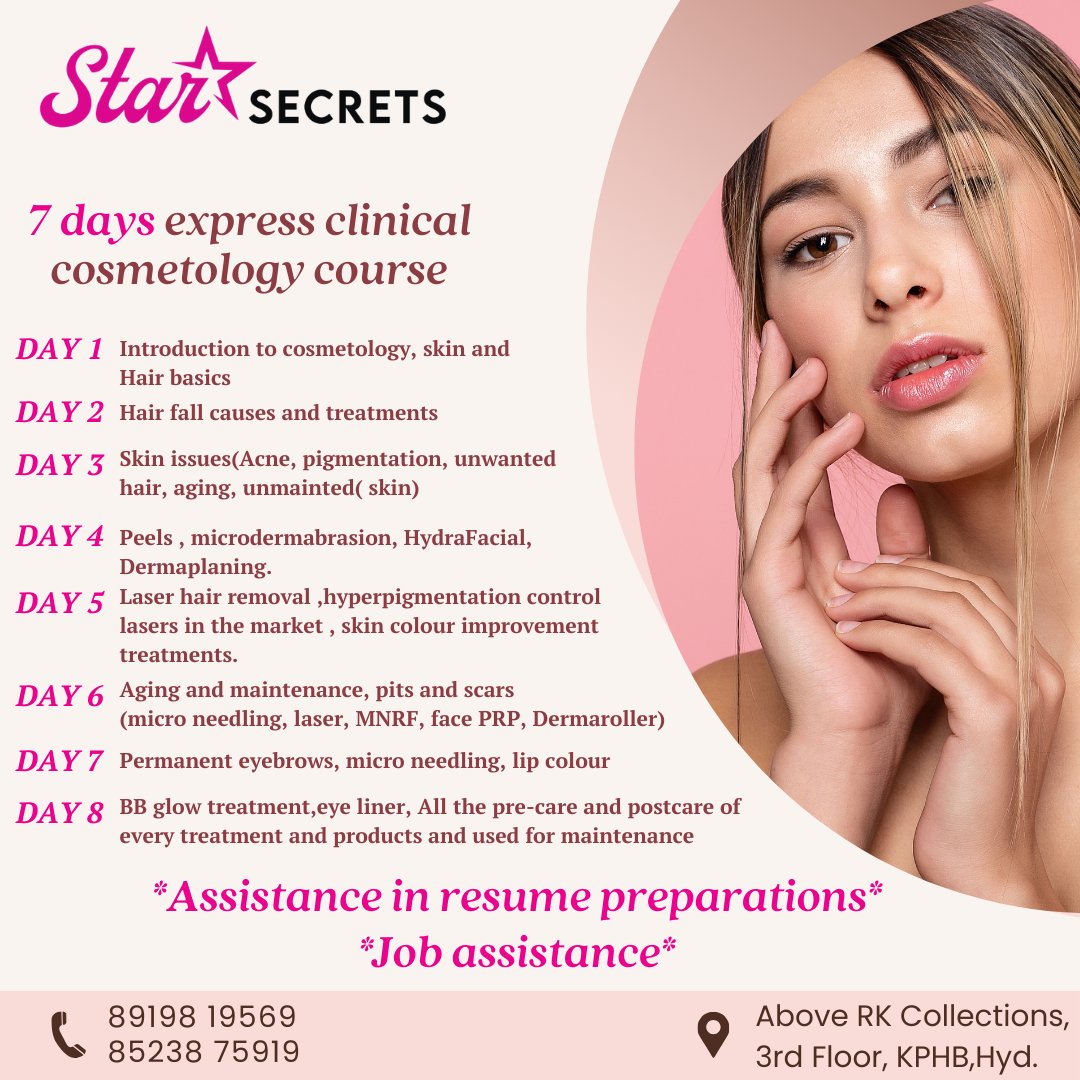Accelerate Your #Career in #Cosmetology!👩🏻Join our exclusive 7-Day Express Clinical #CosmetologyCourse & become a #certifiedexpert in just one week! Call +918919819569 to secure your spot and elevate your career! 📞💼

#StarSecrets #7DaysCourse #ClinicalCosmetology #LearnQuick
