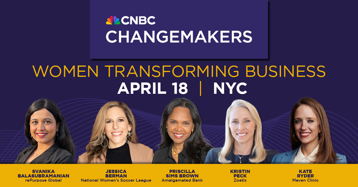 APRIL 18👉 Join the first-ever CNBC Changemakers event in NYC. The women named to the #CNBCChangemakers list are setting the standard for what it takes to defy the odds, innovate & thrive in a volatile business landscape. LEARN MORE & REQUEST AN INVITE: bit.ly/49zjzaa