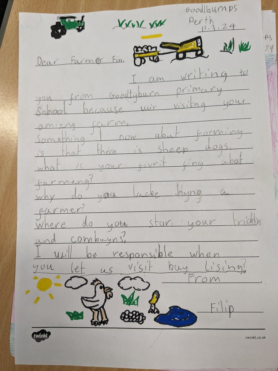 GoodlyburnPS's tweet photo. Primary 3 and Primary 3/4 are looking forward to visiting @HayFarms next week. We have been writing letters and have some super questions that we hope to find answers to when we visit.@rhetperth @LiteracyPKC1 #RRS #GBeco https://t.co/5s3iIAJOEt