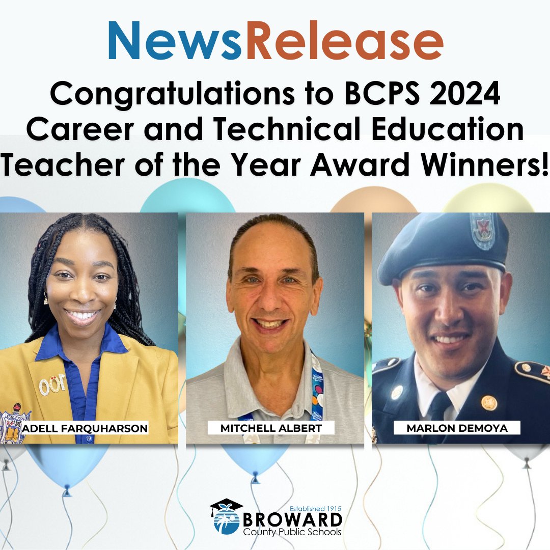 browardschools's tweet photo. .@browardschools is pleased to announce the 2024 Career and Technical Education (CTE) Teacher of the Year and Rookie Teacher of the Year award winners. The nominees and finalists were recognized at the second annual CTE Teacher of the Year Awards!
Read more at https://t.co/vbEhoOEX9Y. #BCPSProud