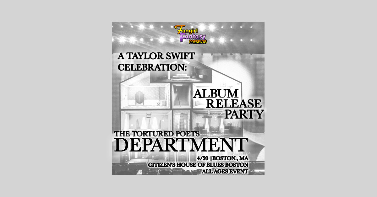 Citizens House of Blues Boston (@hobboston) on Twitter photo JUST ANNOUNCED! 🖊 Calling all SWIFTIES! <a href="/FangirlFantasy1/">Fangirl Fantasy</a> is throwing an Album Release Party for Taylor's new album, The Tortured Poets Department at Citizens House of Blues on Saturday, April 20!
🎟 Tickets on Sale TODAY at 12PM
More info here: bit.ly/43fy1Bz JUST ANNOUNCED! 🖊 Calling all SWIFTIES! <a href="/FangirlFantasy1/">Fangirl Fantasy</a> is throwing an Album Release Party for Taylor's new album, The Tortured Poets Department at Citizens House of Blues on Saturday, April 20!
🎟 Tickets on Sale TODAY at 12PM
More info here: bit.ly/43fy1Bz