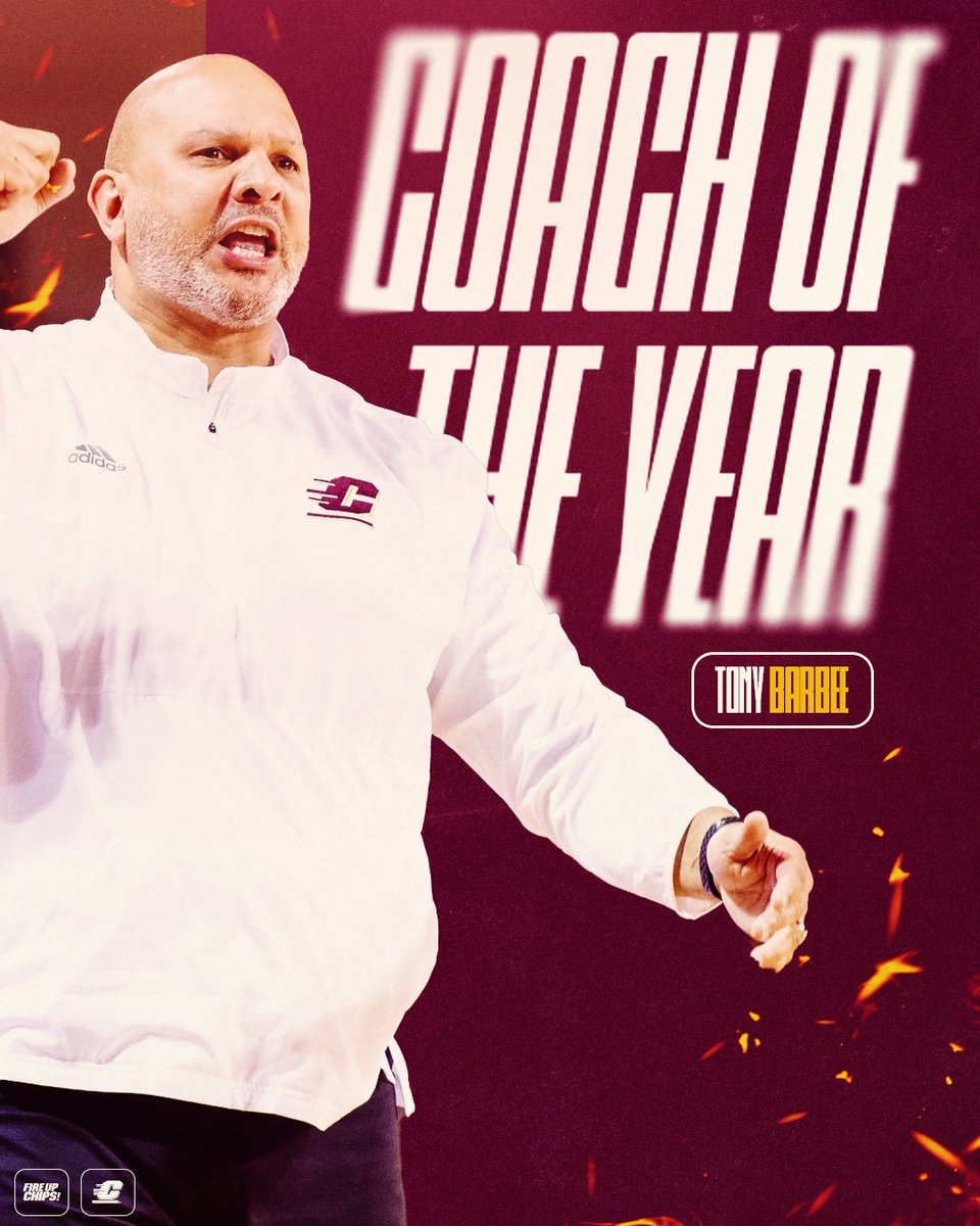 🏆 <a href="/CoachTonyBarbee/">Tony Barbee</a> named <a href="/MACSports/">MACtion</a> Coach of the Year!

✔️ Guided Chippewas to 4th place finish (12-6)
✔️ 12 MAC victories were the most at CMU since 2014-15
✔️ In preseason coaches poll, CMU was picked to finish in last place

📰 bit.ly/48XiB6e

#FireUpChips 🔥⬆️🏀