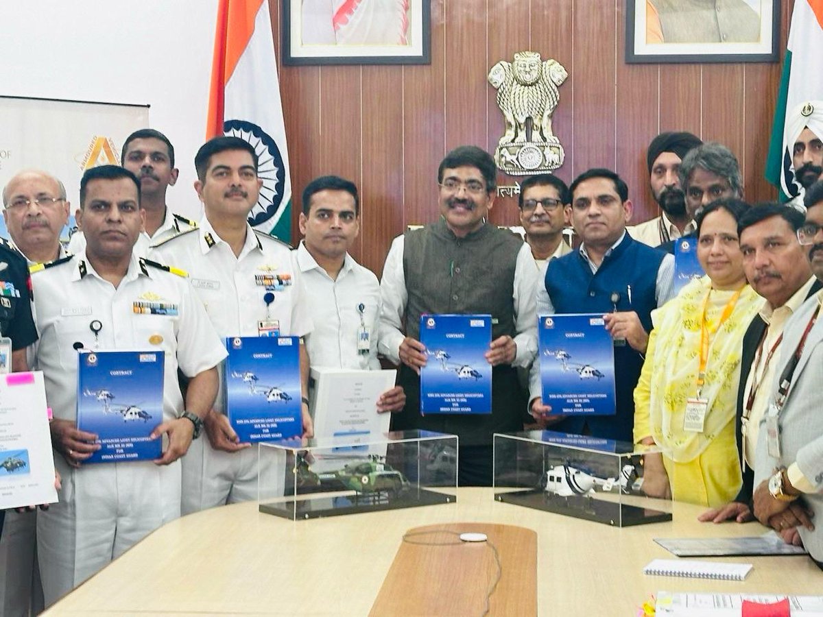 In a major boost to @makeinindia and #AatmaNirbharBharat, #MoD has signed a contract with Hindustan Aeronautics Limited #HAL today for procurement of 09 Advance Light Helicopters #ALH for @IndiaCoastGuard at an overall cost of Rs. 4079.78 Crores. The acquisition of nine Advanced