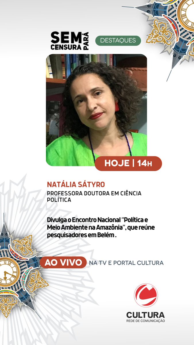 O @semcensurapa desta quarta-feira (13) traz conversas sobre saúde, direitos dos animais e meio ambiente. Acompanhe o programa a partir das 14hs pela TV ou App, e também pelo link ao vivo do Portal Cultura: tinyurl.com/4sxbth76 Confira os entrevistados.