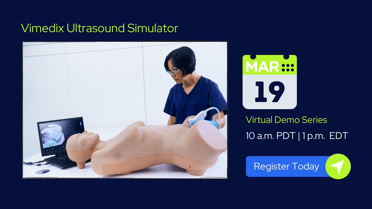 📢Calling all healthcare professionals and students on a mission to help save lives! Join us on March 19 at 1pm ET/10am PT for a FREE virtual demo of our ultrasound simulator, #Vimedix. Register now and learn how to reimagine #ultrasound education: 🔗caehc.co/demo-vimedix