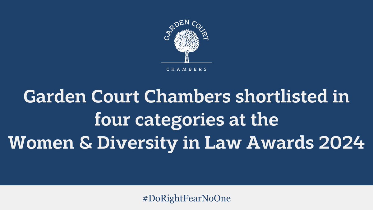 📣 IT'S TONIGHT: Women & Diversity in Law Awards 2024! 📣

💫We are delighted to be shortlisted in 4 categories: #RaceEquality Initiative of the Year, #SocialMobility Initiative of the Year and our Grace Brown for Advocate of the Year & Woman of the Year!

gardencourtchambers.co.uk/news/garden-co…