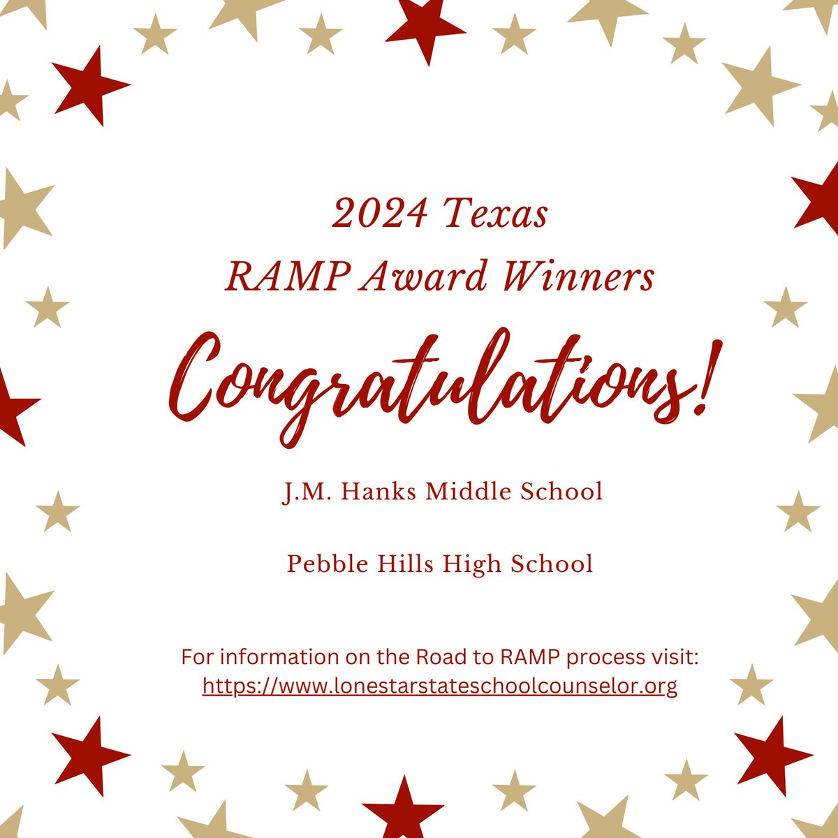 Congratulations to following Texas school counseling programs @HANKSMSYISD @PHHS_Counselors for receiving national recognition by earning the RAMP award for delivering exceptional comprehensive school counseling programs! Way to go! #Keepitcomprehensive #RAMP24 #ASCA @ASCAtweets