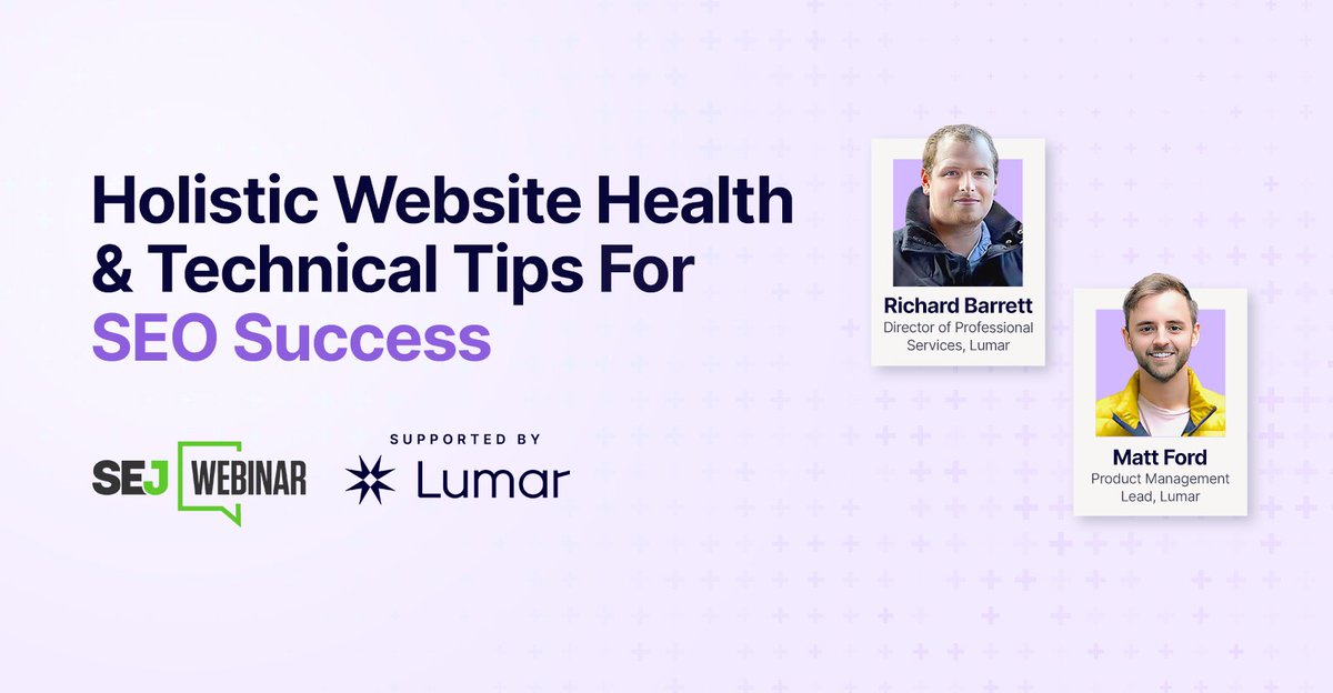sejournal's tweet photo. Join us and @lumarhq to discuss the key areas of website health you need to focus on in 2024 and provide actionable tips for improving all your key site health metrics. https://t.co/X125aaUiyl
#webinar #websitehealth #SEO #keymetrics https://t.co/dpZ9H1dsxA