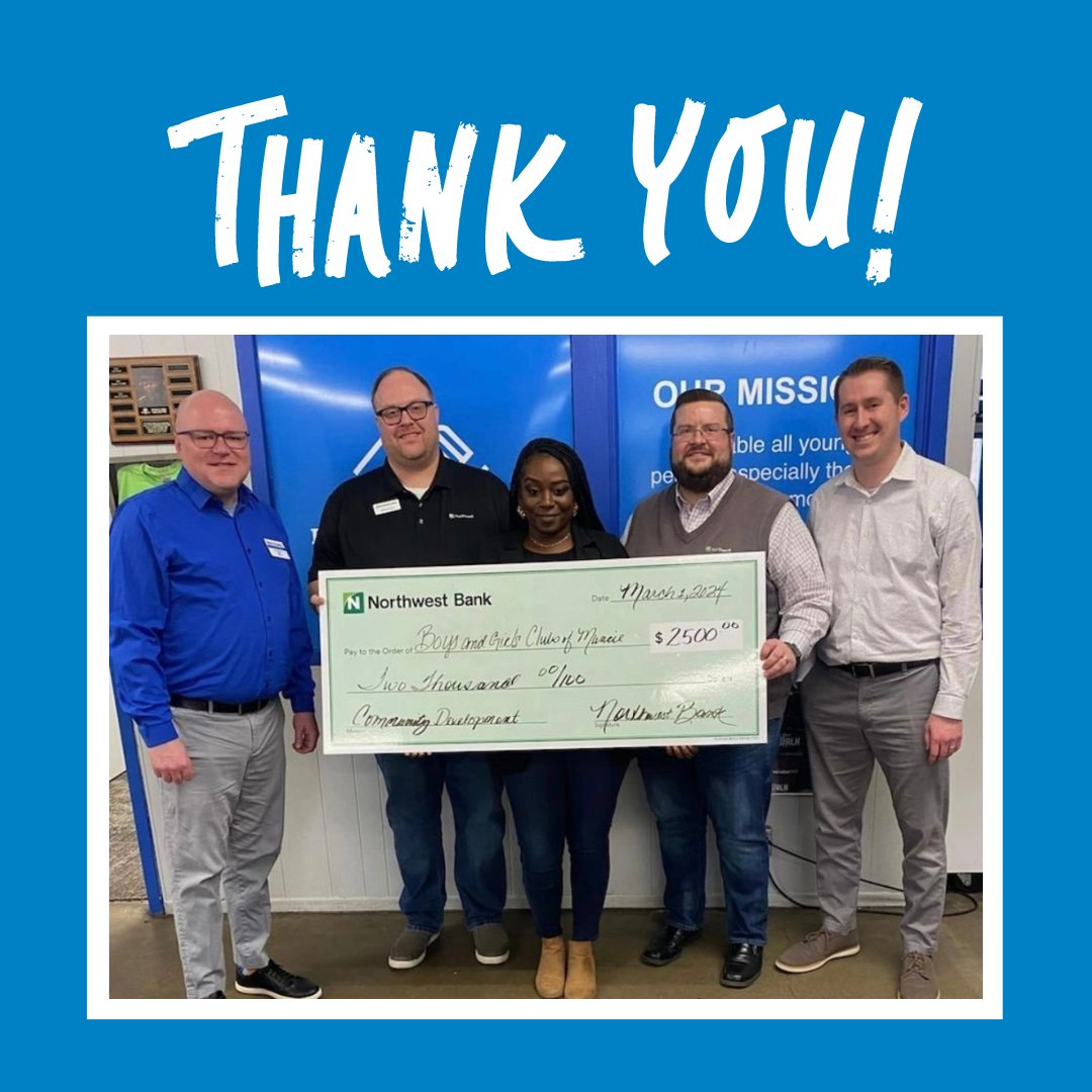 We greatly appreciate @NWSB for their continuous support of Boys and Girls Club of Muncie! Thank you for helping us build great futures!