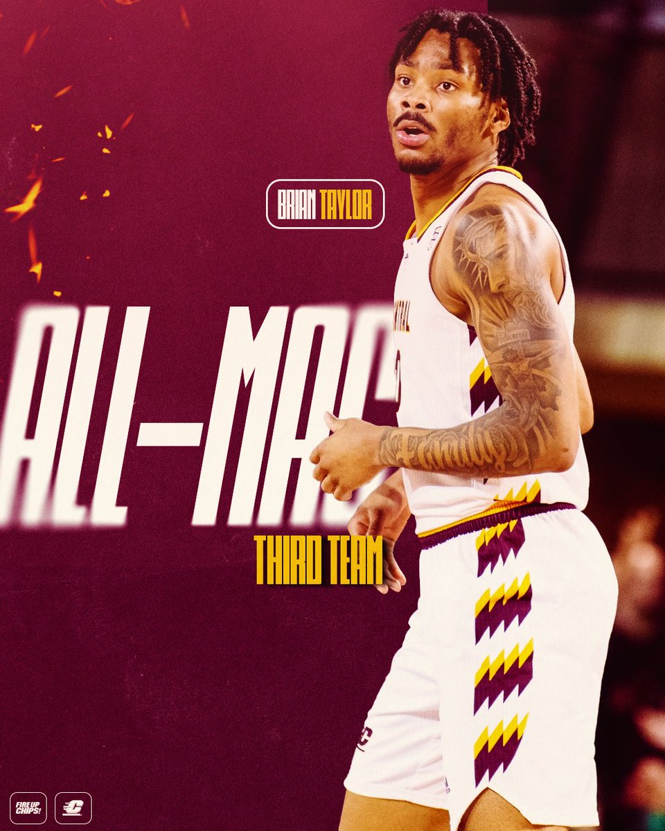🏆 Brian Taylor named Third Team All-<a href="/MACSports/">MACtion</a>!

✔️ Leads CMU in minutes (35.1 mpg), rebounds (249), RPG (8.0), and blocks (37), ranks 2nd in scoring (11.4 ppg.)
✔️ 7 double-doubles on year/11 career
✔️ 36th 1,000-pt scorer at CMU

📰 bit.ly/48XiB6e

#FireUpChips 🔥⬆️🏀