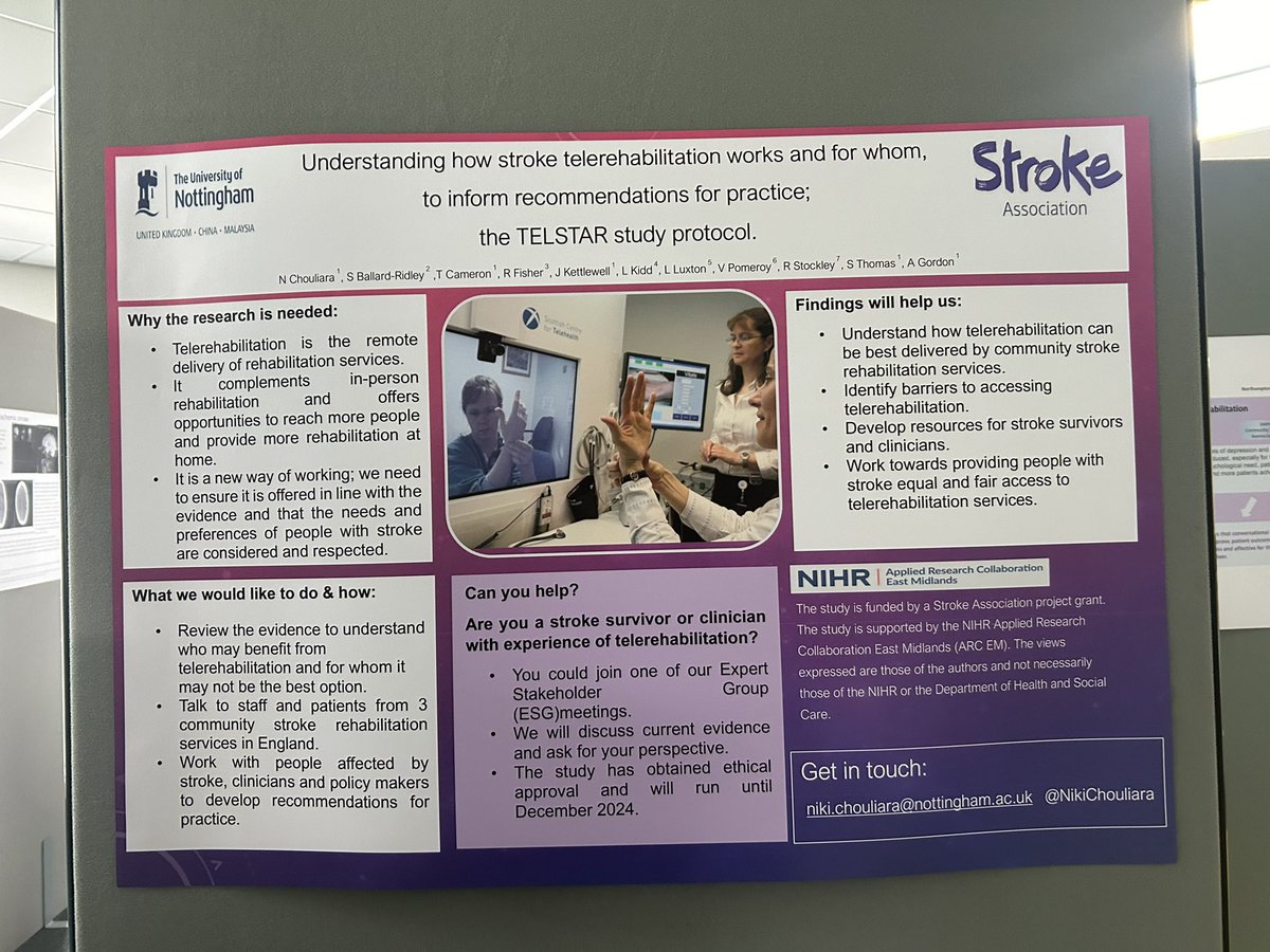 TELSTAR poster on display at the @EastMidsISDN rehabilitation conference. Having some really interesting conversations with clinicians about their experiences of working with telerehab #telerehabilitation #stroke @TheStrokeAssoc @NikiChouliara @lal_russell @adamgordon1978