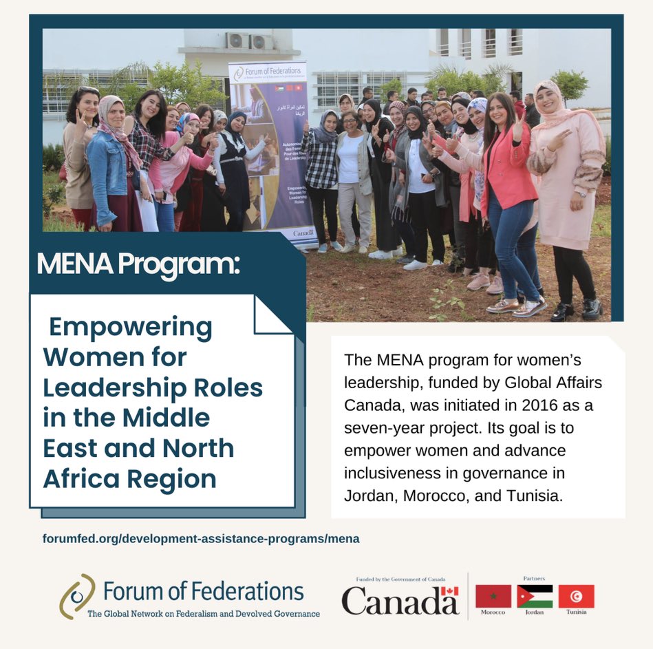 Explore our Gender Program! 🚺 @ForumMENAgender: Empowering Women for Leadership Roles in the Middle East and North Africa Region Learn more about the MENA program, funded by @GAC_Corporate: ➡️ forumfed.org/%20development…