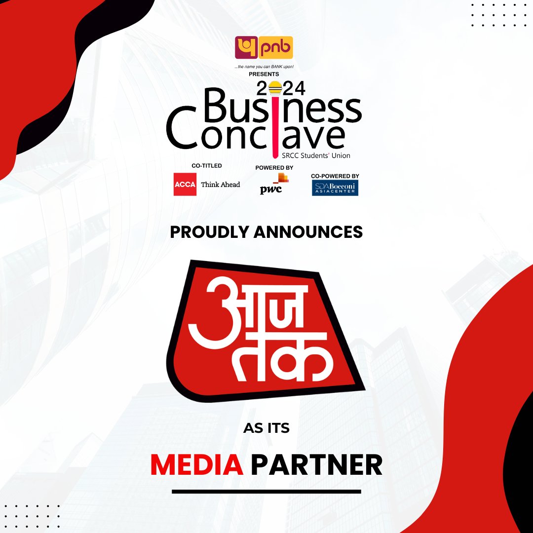 srccbcon's tweet photo. Business Conclave 2024 is delighted to announce Aaj Tak as our esteemed Media Partner for this prestigious occasion,with its longstanding reputation for excellence in journalism and commitment to delivering accurate and insightful news coverage.
#SRCC  #BusinessConclave @aajtak https://t.co/yQkpgglotH