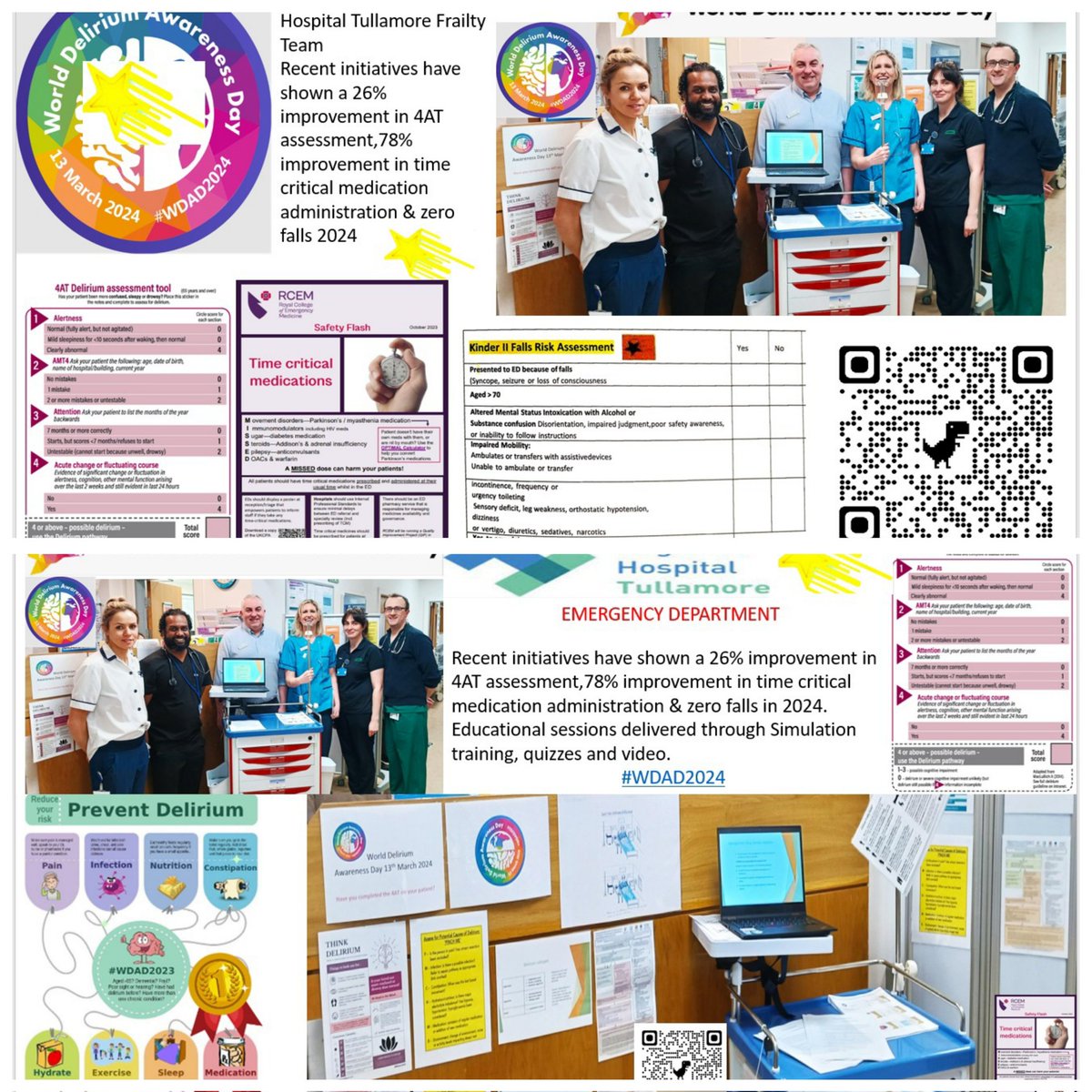 Well done to our Emergency Department frailty team for their brilliant education initiative on World Delirium Awareness Day. Leading through education, simulation and audit @DMHospitalGroup @EdTullamore @HSELive @lisalilliput @DSubramaniam86