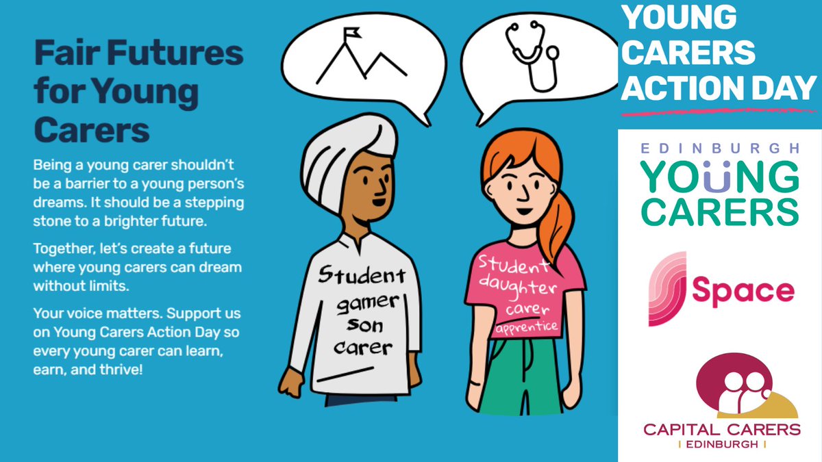 Let's celebrate Young Carers Action Day in Scotland 2024! Being a young carer shouldn’t be a barrier, but a stepping stone to a brighter future #YoungCarersActionDay #SharingOurCaring #YoungCarers #BeYoungCarerAware @EYCP @SpaceBroomhouse @carers_team @carerstrustscot