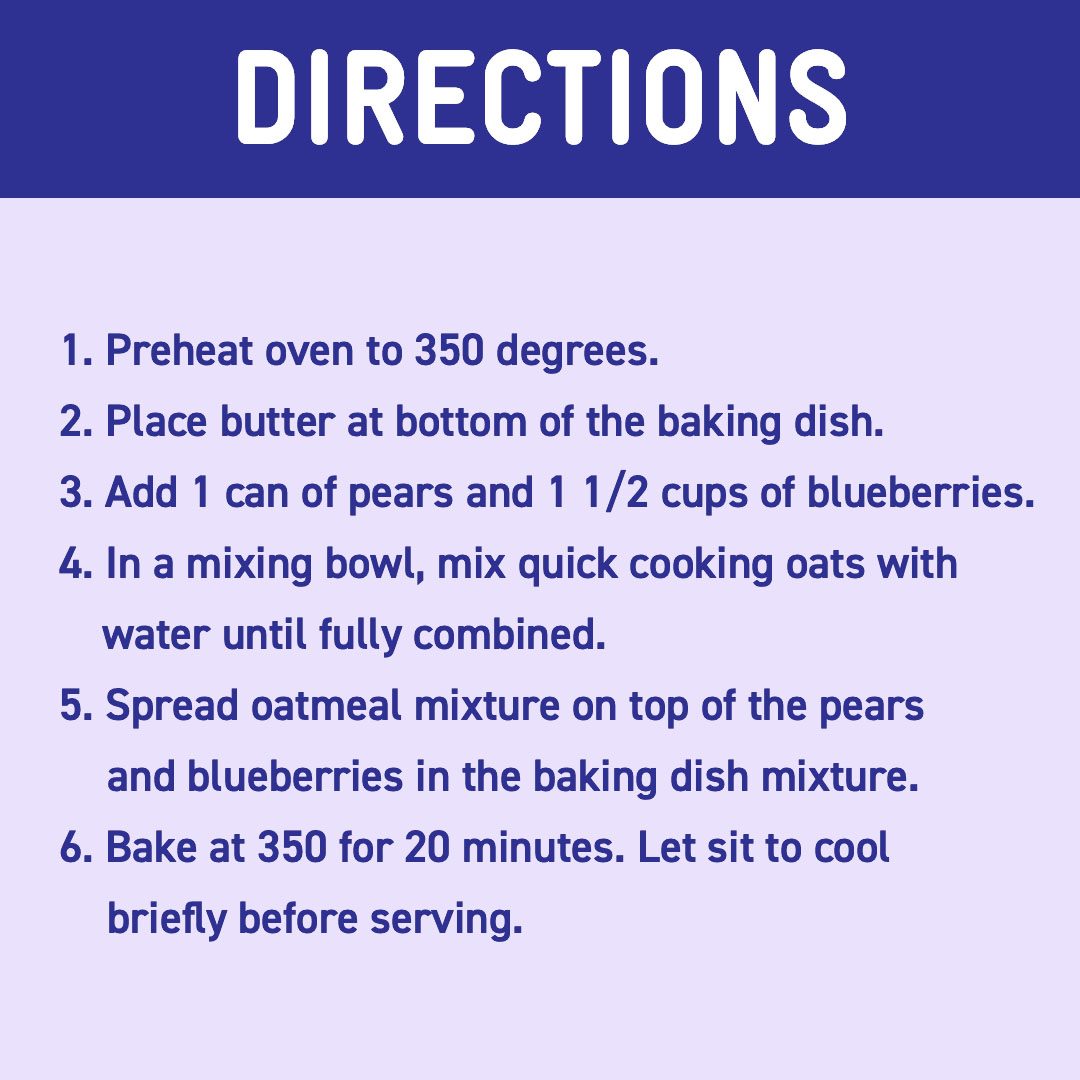 Try this delicious pear & blueberry crisp treat – your
little one can even help you prepare it! 

The fruit & oats can be purchased using #WIC benefits. Add vanilla extract & cinnamon for extra flavor!

For nutrition info & recipe ideas call us @ 239-344-2000.
#HealthyStartsHere