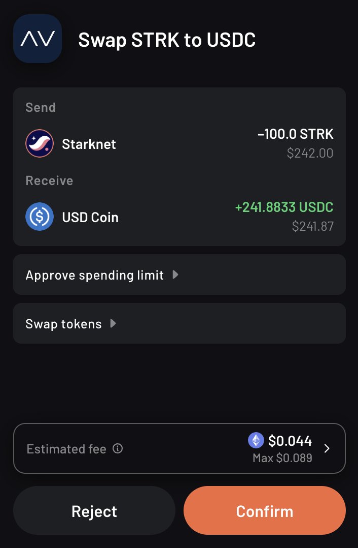 $0.04 for an in-app swap on Argent X 🥹

a couple of days ago, it was $6.82.

congratulations <a href="/Starknet/">Starknet (BTCFi arc) 🥷</a>, low fees are back!