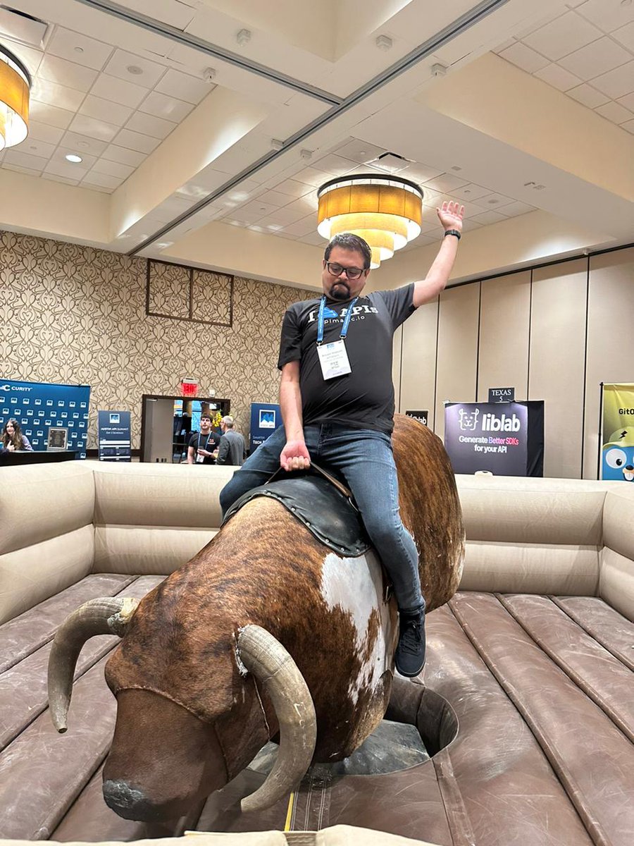 APIMatic's tweet photo. Day 1 at #APISummit was a full one with basketball, a talk by @SidneyAllen where he shared how SDKs help developers "cross the chasm" of API adoption and a mechanical bull during the evening reception - Ride'm @ameerhassan__ @nordicapis https://t.co/csqZYxYU9X