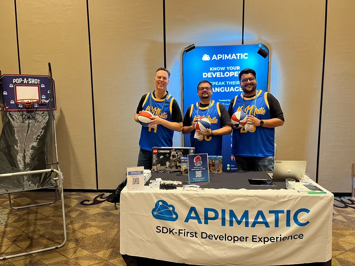 APIMatic's tweet photo. Day 1 at #APISummit was a full one with basketball, a talk by @SidneyAllen where he shared how SDKs help developers "cross the chasm" of API adoption and a mechanical bull during the evening reception - Ride'm @ameerhassan__ @nordicapis https://t.co/csqZYxYU9X