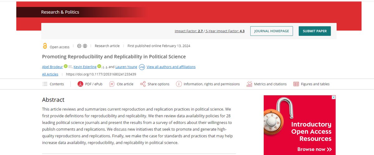 3 artigos sobre replicabilidade e transparência para você dominar esses temas de uma vez por todas!

scielo.br/j/bpsr/a/sytyL… [2019]

scielo.br/j/dados/a/4pMr… [2021]

journals.sagepub.com/doi/full/10.11… [2024]

<a href="/ReviewBrazilian/">Brazilian Political Science Review</a> 
<a href="/DadosRevista/">DADOS</a> 
<a href="/Res_Pol/">Research & Politics</a>